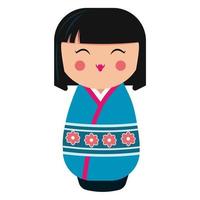 Cute japanese kokeshi doll character. Cartoon vector illustration