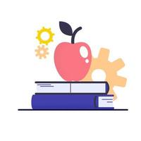 una manzana en una pila de libros. concepto de educación. un símbolo de aprendizaje y conocimiento. ilustración vectorial. vector