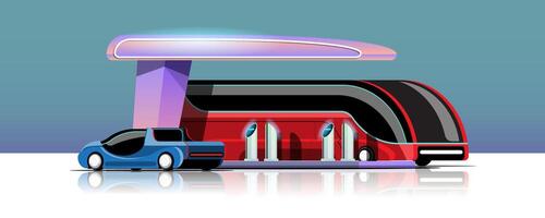 Electric bus and automobile is Charging in Garage power station vector