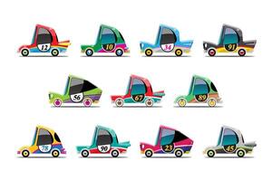 Bundle set of racing car in cartoon character vector