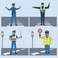 The traffic policeman waved his hand signal at the crosswalk. vector