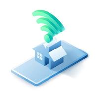 3D Isometric smart house icon with wireless symbol. Smart home building technology concept. vector art illustration.