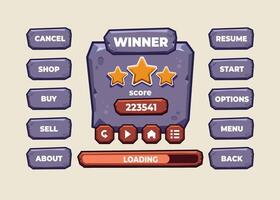 Design for Complete set of score button game pop-up, icon, window and elements vector