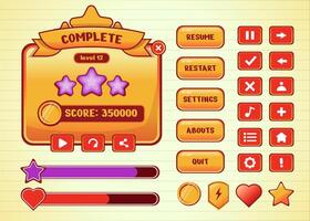 Design for Complete set of score button game pop-up, icon, window and elements vector