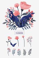 A set of flowers painted in watercolor for various cards and greeting cards. vector