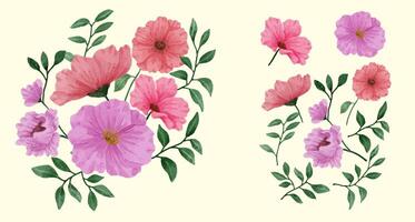 A set of flowers painted in watercolor for various cards and greeting cards. vector