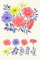 A set of flowers painted in watercolor for various cards and greeting cards. vector