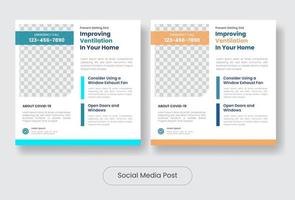 Prevent covid19 social media post information banner template set vector