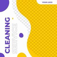 cartel de descuento de venta de servicio de limpieza plantilla de publicación de redes sociales estilo minimalista moderno amarillo y morado vector