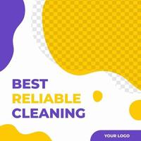 cartel de descuento de venta de servicio de limpieza plantilla de publicación de redes sociales estilo minimalista moderno amarillo y morado vector