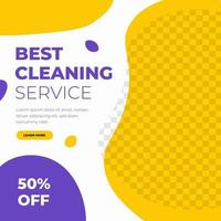 cartel de descuento de venta de servicio de limpieza plantilla de publicación de redes sociales estilo minimalista moderno amarillo y morado vector