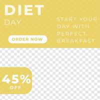 diet with perfect breakfast food menu sale discount poster social media post template modern minimalis style vector