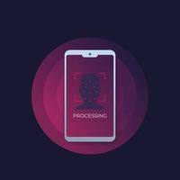 Face recognition, biometric facial scan in smartphone, mobile data protection, vector icon