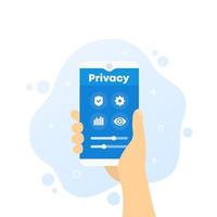privacy control, phone in hand, vector