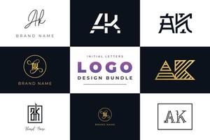 Set of collection Initial Letters AK Logo Design. vector