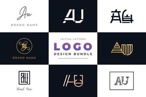 Set of collection Initial Letters AU Logo Design. vector