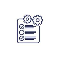 check list icon with gear, project execution line vector