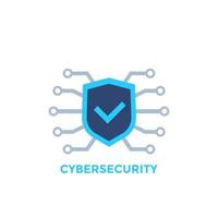 logotipo de vector de seguridad cibernética con escudo y marca de verificación