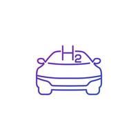 Icono de línea de coche de hidrógeno en blanco, vector