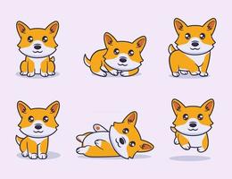 lindo perro corgi set ilustración de personaje vector