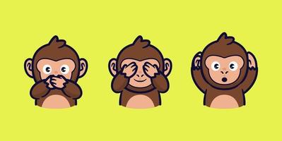 3 monkeys cartoon close mouth eye and ear vector illustration