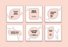 6 Set of Editable minimal square banner template. Pink pastel and white background colors combination. Suitable for social media post and web internet ads. Vector illustration with photo college