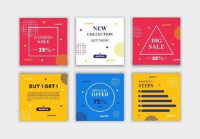 Set of Editable minimal square banner template design. Colorful with geometric shapes for social media post and web internet ads. Fashion mega sale and new arrival promotion. Vector illustration