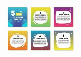 Set of 6 colorful template banners with sample text. Square and rectangle templates with copy space for social media post, business presentation, graphic and web design. Vector illustration