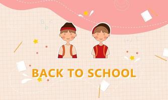 Back to school with kid cartoon character and school items. background and poster or promotion back to school vector