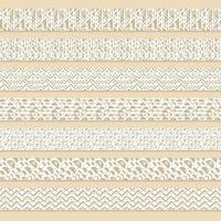 Set of patterned brown or beige and white washi seamless border tapes for scrapbooking. Drawings are composed of triangles, circles and lines vector