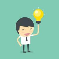 Businessman with lightbulb. Concept of inspire. Vector illustration