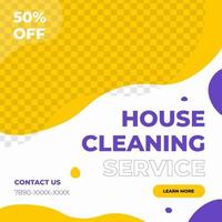 Cleaning service sale discount poster social media post template yellow and purple modern minimalis style vector