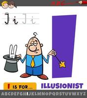 letter I from alphabet with cartoon illusionist character vector