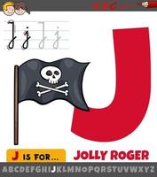 Letra j del alfabeto con la bandera de jolly roger de dibujos animados vector