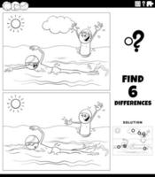 differences game with swimming boys coloring book page vector