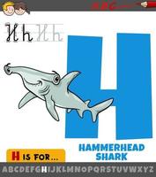 letter H from alphabet with cartoon hammerhead shark vector