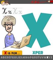 letter X from alphabet with cartoon xper character vector