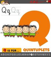 letter Q from alphabet with quintuplets kids characters vector