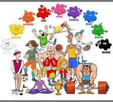 basic colors for children with group of athletes vector