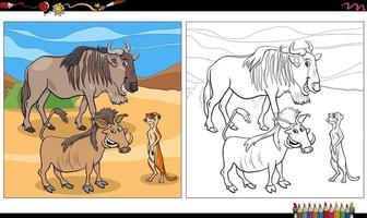 Grupo de personajes de animales salvajes de dibujos animados página de libro para colorear vector