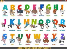 cartoon alphabet set with funny animal characters vector