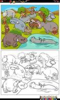 cartoon animals characters group coloring book page vector