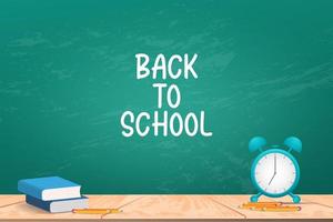 back to school background with book and pencil over blackboard. vector