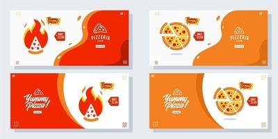pizza pizzeria flyer conjunto de vectores colección banner de dibujos animados web ui ux anuncios ilustración fondo con icono de salchicha, promoción para la página de inicio del sitio web