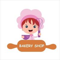 panadería, tienda, niña, carácter, vector, plantilla, diseño, ilustración vector