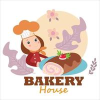 bakery shop girl character vector template design illustration