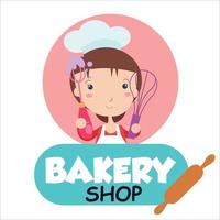 Bakery shop girl character vector template design illustration