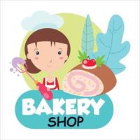 Bakery shop girl character vector template design illustration