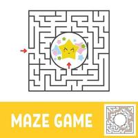 Color square maze. Game for kids. Puzzle for children. Find the way to the cute star. Labyrinth conundrum. Flat vector illustration isolated on white background. With the answer.