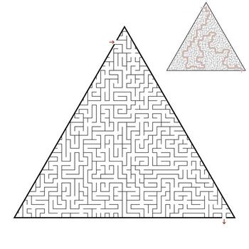 difícil laberinto triangular. juego para niños y adultos. rompecabezas para niños. una entrada, una salida. enigma del laberinto. Ilustración de vector plano aislado sobre fondo blanco. con respuesta.